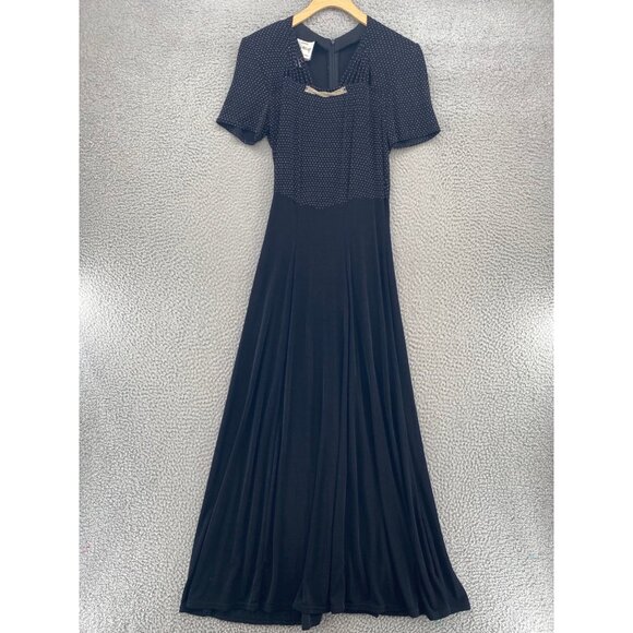 Joseph Ribkoff Dress Womens 8 Black Swiss Dot Bodice Maxi Short Sleeves Stretch - Picture 1 of 11